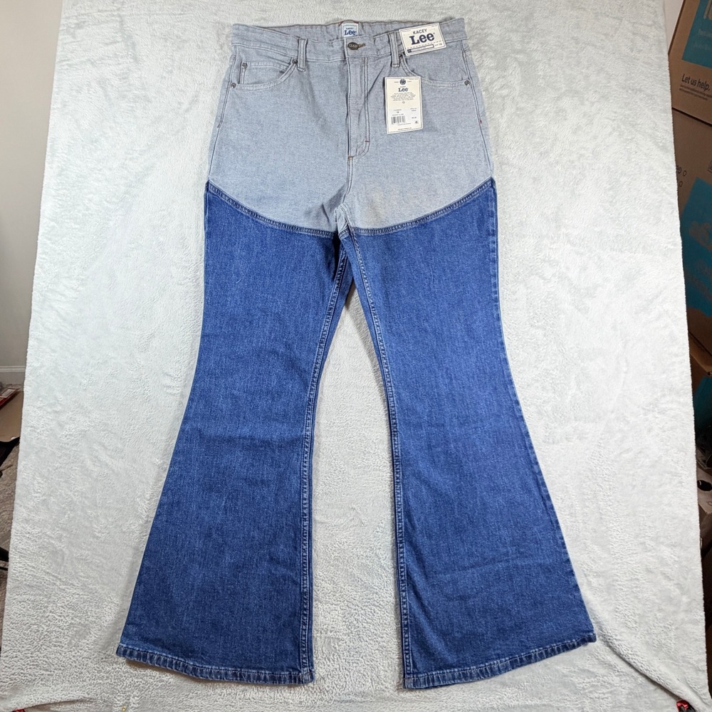 Lee Womens Kacey Musgraves Blue Two-Tone Size 16 High Rise Flare NWT